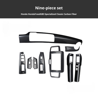 RHD Freed GB3 Interior Modification Carbon Fiber-Style Steering Wheel and Center Console Trim