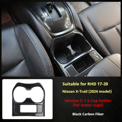 RHD 2017-2020 Nissan X-Trail Red Carbon Fiber Cup Holder and Steering Wheel Interior Trim Kit