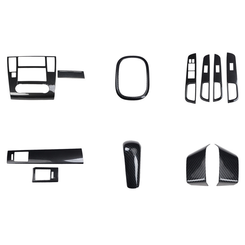 RHD 2005-2010 Nissan Tiida Walnut Carbon Fiber Pattern Manual Gear Shift Knob & Center Console Interior Protective Cover Set