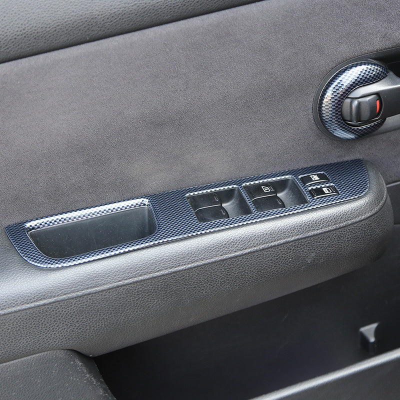 RHD 2005-2010 Nissan Tiida Walnut Carbon Fiber Pattern Manual Gear Shift Knob & Center Console Interior Protective Cover Set