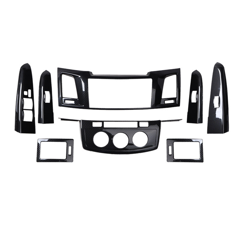 RHD 12-15 Toyota VIGO Hilux Interior Upgrade Peach Wood Carbon Fiber Pattern Steering Wheel Navigation Trim