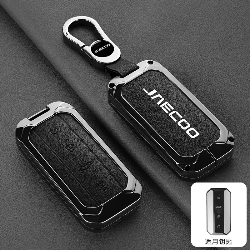 Car Zinc Alloy Leather Remote Key Cover Case Chain For Chery Jaecoo J5 J7 2025 Interior Accessories Key Protective Shell