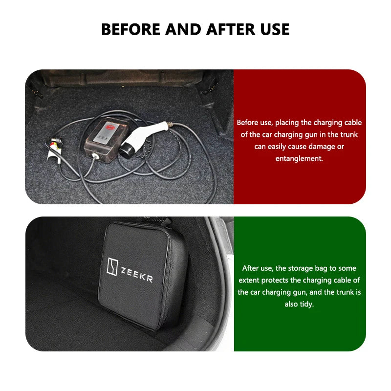 Car Charging Cable Storage Bag For Zeekr X 001 009 007 7X