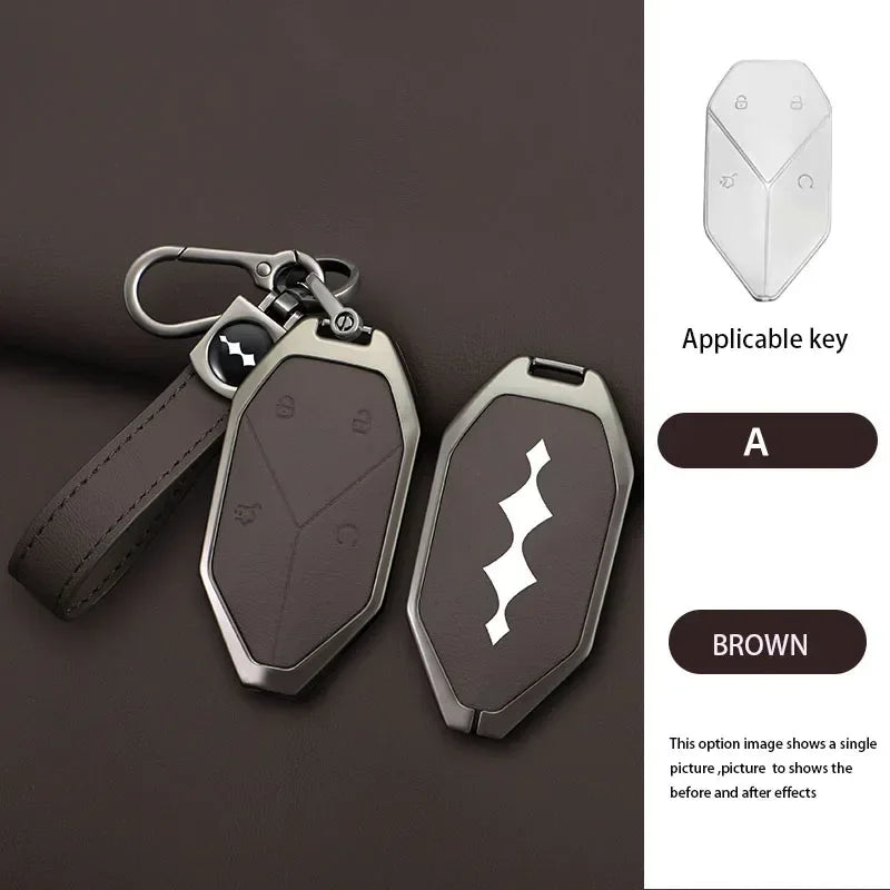 Zinc Alloy Leather Car Key Case Cover Shell Fob For BYD Formula Leopard