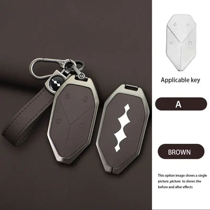 Zinc Alloy Leather Car Key Case Cover Shell Fob For BYD Formula Leopard