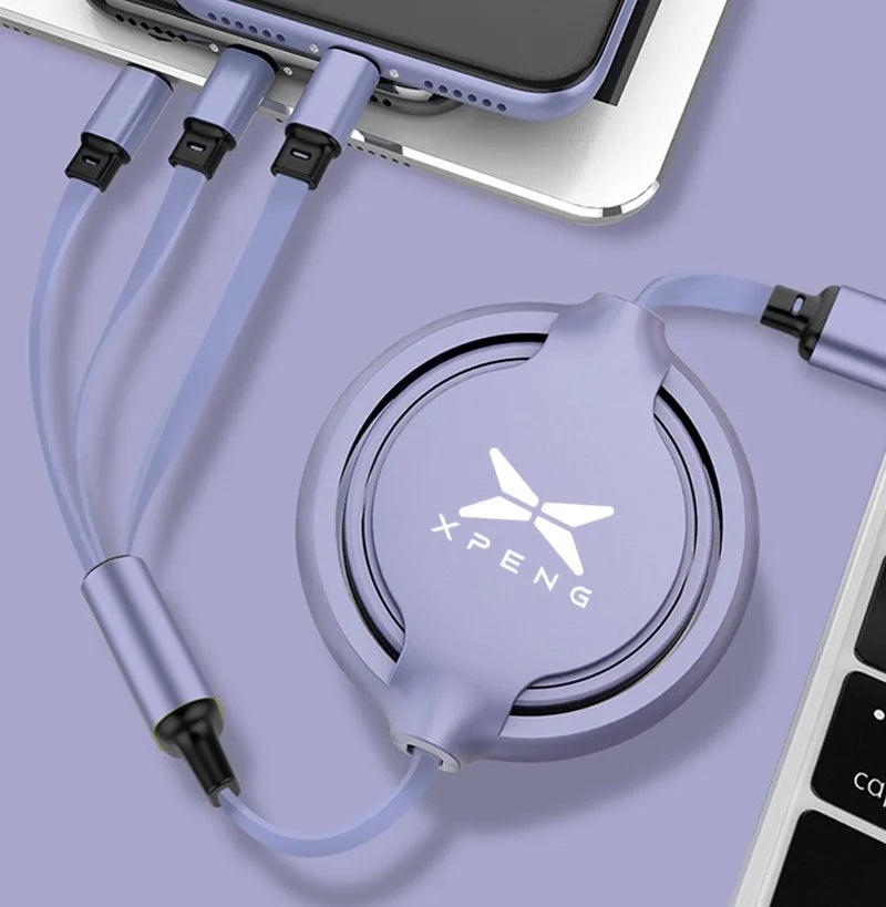 Car 100w Fast Charging Data Cable Scalable 3 In 1 Phone Charger USB Type C for Xpeng