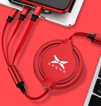 Car 100w Fast Charging Data Cable Scalable 3 In 1 Phone Charger USB Type C for Xpeng