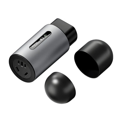 Electrical plug with two black covers on a white background