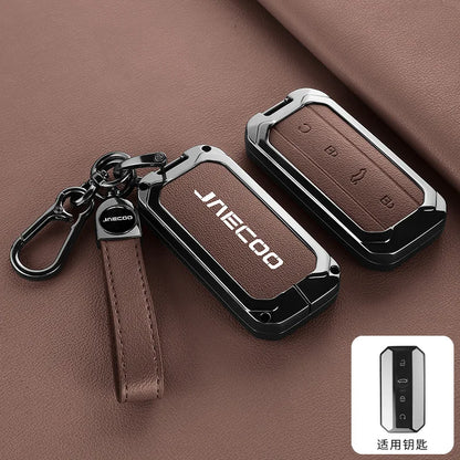 Car Zinc Alloy Leather Remote Key Cover Case Chain For Chery Jaecoo J5 J7 2025 Interior Accessories Key Protective Shell