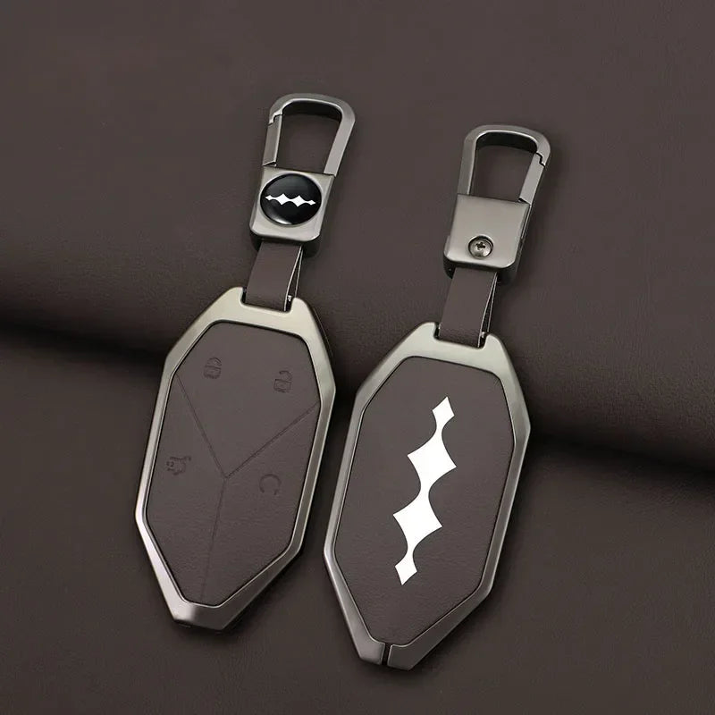 Zinc Alloy Leather Car Key Case Cover Shell Fob For BYD Formula Leopard