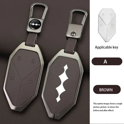 Zinc Alloy Leather Car Key Case Cover Shell Fob For BYD Formula Leopard
