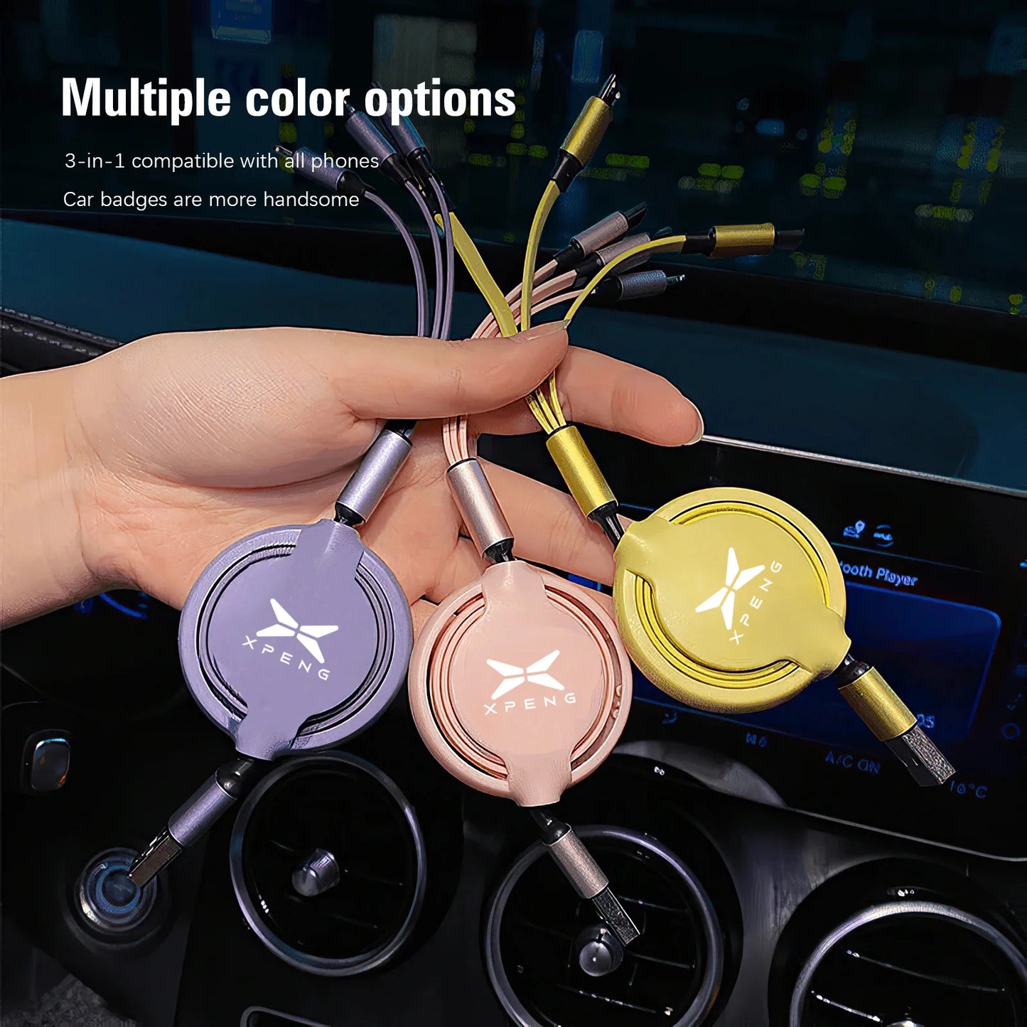 Car 100w Fast Charging Data Cable Scalable 3 In 1 Phone Charger USB Type C for Xpeng