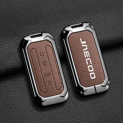 Car Zinc Alloy Leather Key Case Cover Holder For Chery Jaecoo J5 J7
