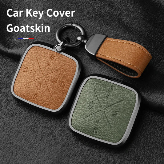 8 Button Aluminum Alloy Goatskin Car Key Case Cover For Zeekr X 001 009