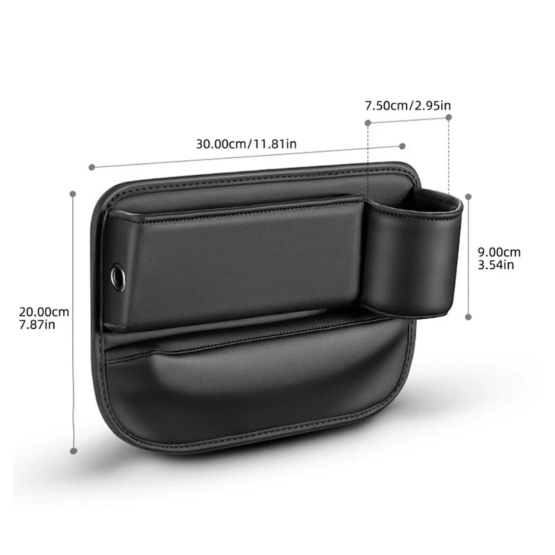 Car Seat Gap Filler Automotive Seat Leather Storage Box with Cup Holder Universal Seat Gap Organizer Adjustable Seat Storage Box