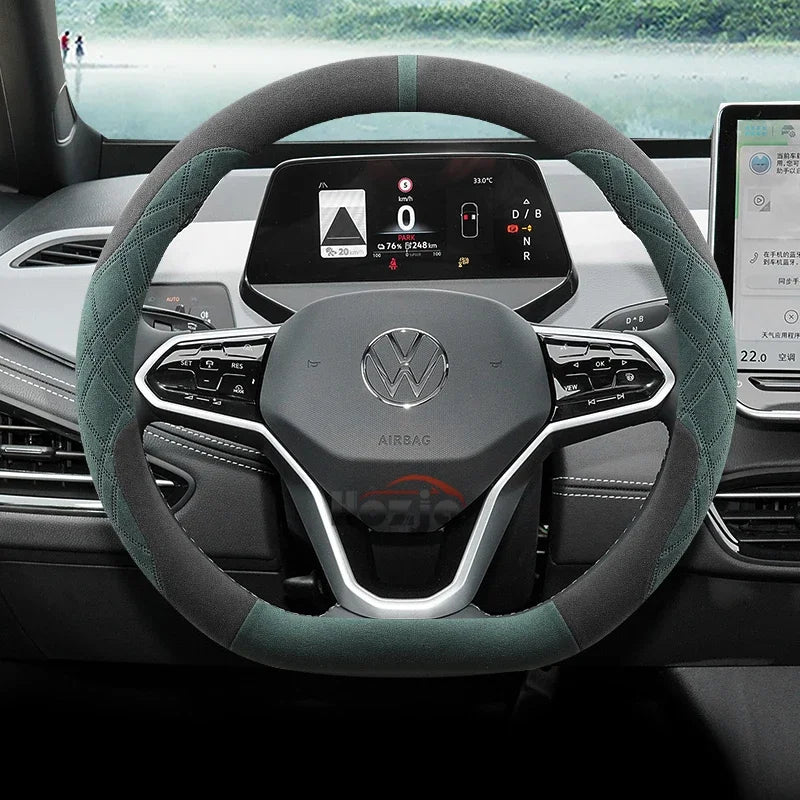 Suede Car Steering Wheel Cover for Volkswagen ID.7 Pro GTX ID.BUZZ