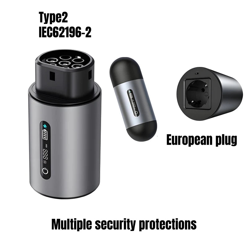 Electric vehicle charging cable with connectors and European plug on a white background