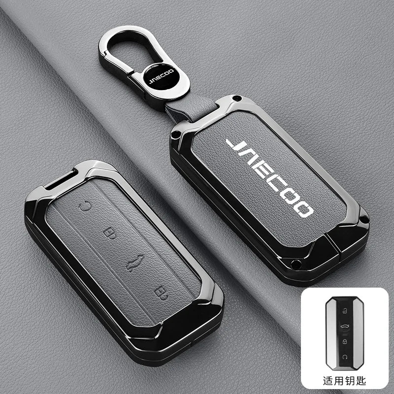 Car Zinc Alloy Leather Remote Key Cover Case Chain For Chery Jaecoo J5 J7 2025 Interior Accessories Key Protective Shell