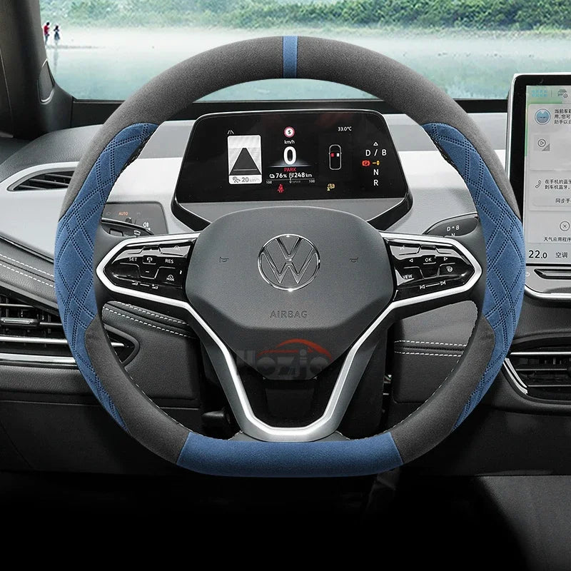 Suede Car Steering Wheel Cover for Volkswagen ID.7 Pro GTX ID.BUZZ
