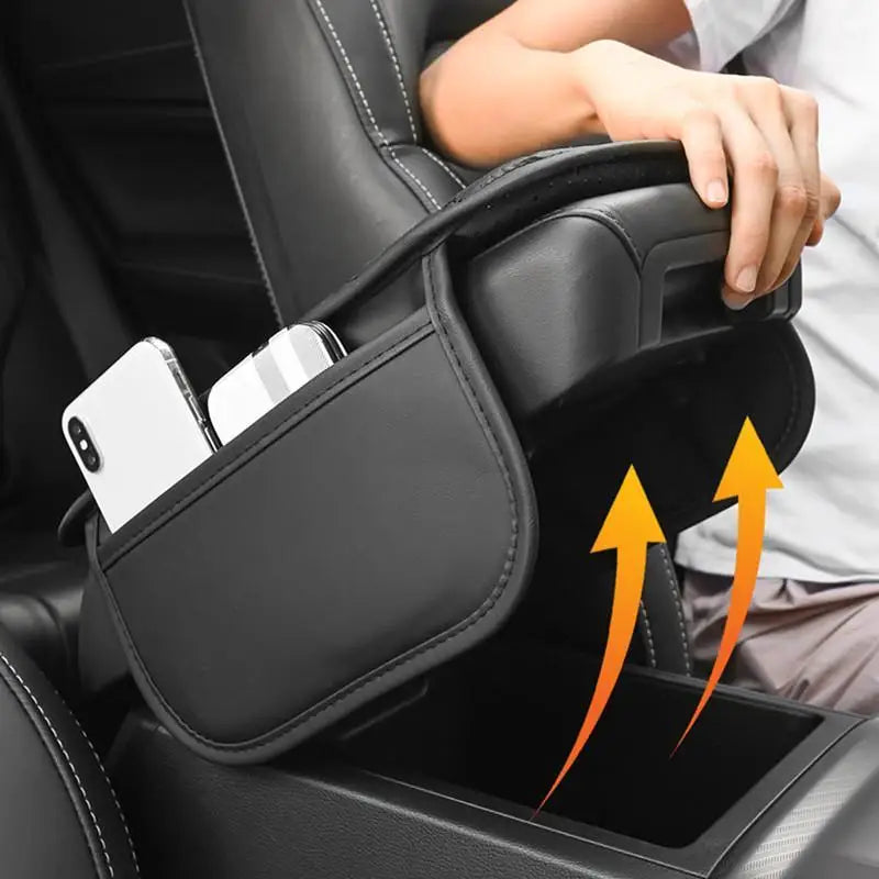 1 piece of PU leather car armrest box pad with side storage bag, fashionable armrest box pad for interior accessories