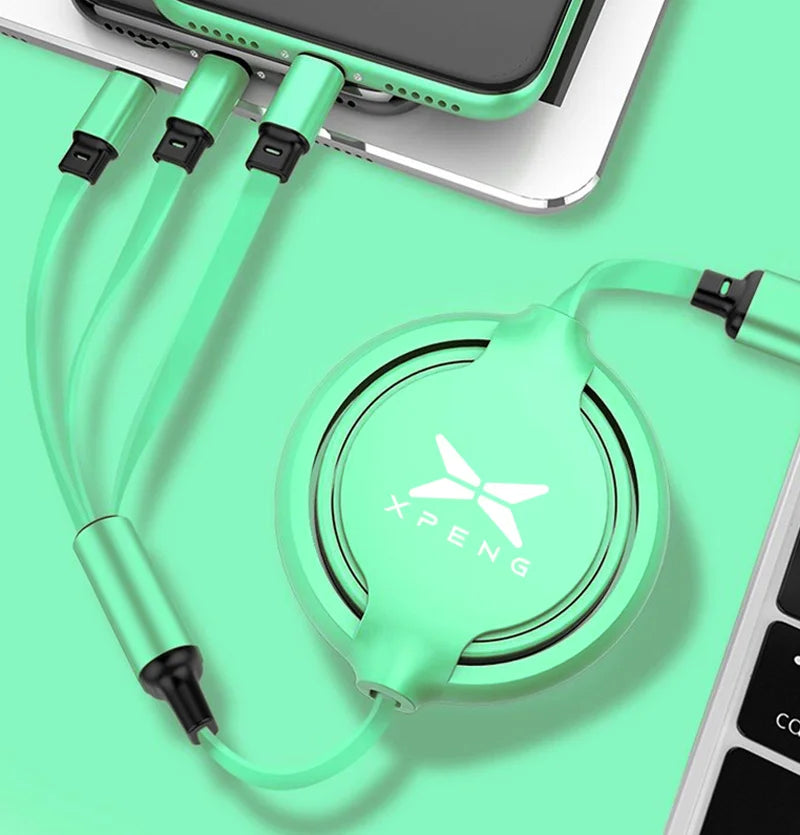 Car 100w Fast Charging Data Cable Scalable 3 In 1 Phone Charger USB Type C for Xpeng