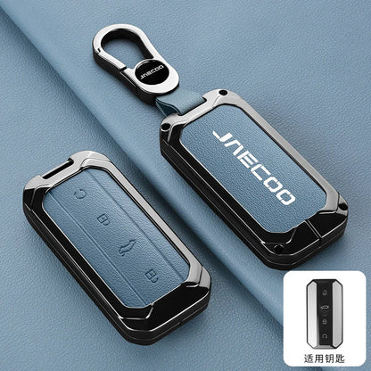 Car Zinc Alloy Leather Remote Key Cover Case Chain For Chery Jaecoo J5 J7 2025 Interior Accessories Key Protective Shell