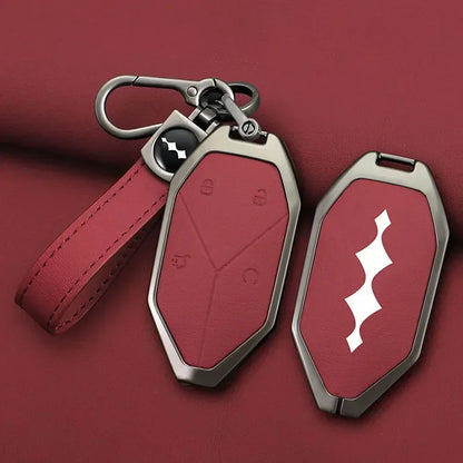 Zinc Alloy Leather Car Key Case Cover Shell Fob For BYD Formula Leopard