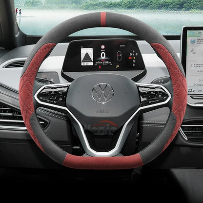 Suede Car Steering Wheel Cover for Volkswagen ID.7 Pro GTX ID.BUZZ