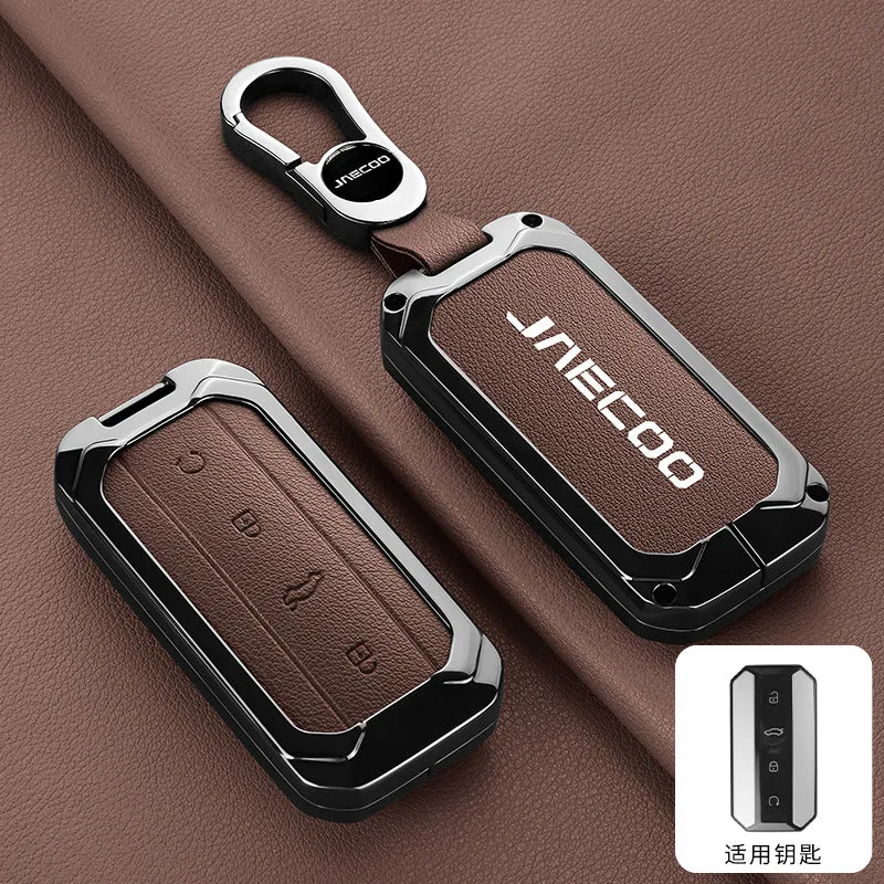 Car Zinc Alloy Leather Remote Key Cover Case Chain For Chery Jaecoo J5 J7 2025 Interior Accessories Key Protective Shell