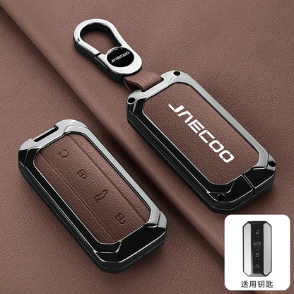 Car Zinc Alloy Leather Remote Key Cover Case Chain For Chery Jaecoo J5 J7 2025 Interior Accessories Key Protective Shell