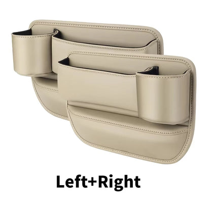 Car Seat Gap Filler Automotive Seat Leather Storage Box with Cup Holder Universal Seat Gap Organizer Adjustable Seat Storage Box