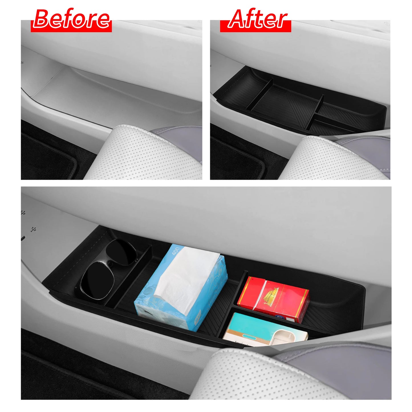 for MG 4 MG4 2025 2026 Center Console Lower Storage Box TPE Car Central Tray Organizer Accessories Stowing Tidying Black