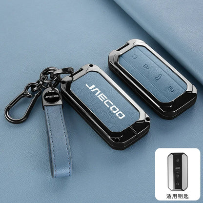 Car Zinc Alloy Leather Remote Key Cover Case Chain For Chery Jaecoo J5 J7 2025 Interior Accessories Key Protective Shell