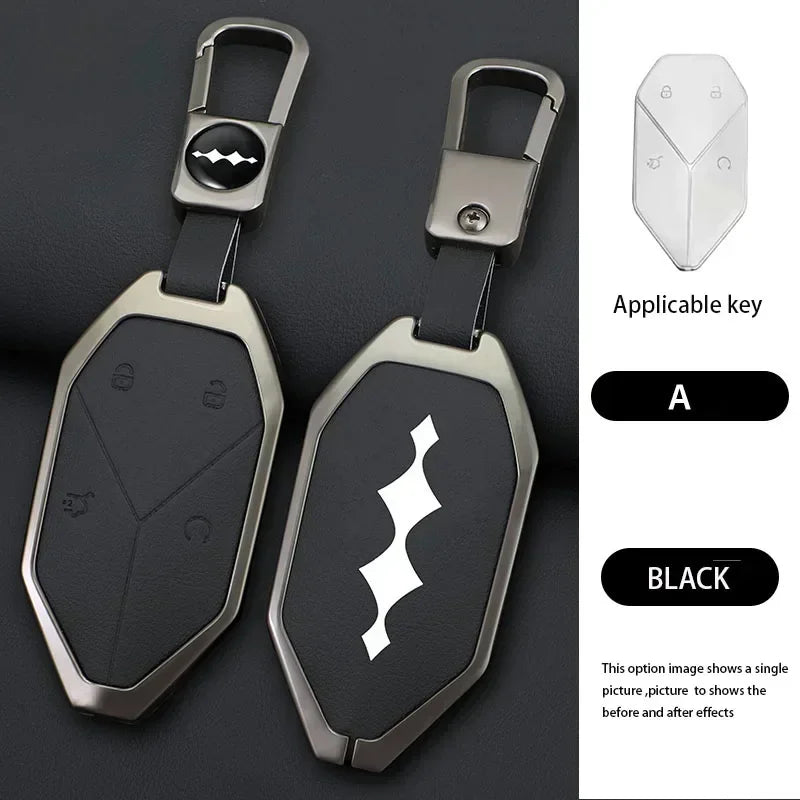 Zinc Alloy Leather Car Key Case Cover Shell Fob For BYD Formula Leopard
