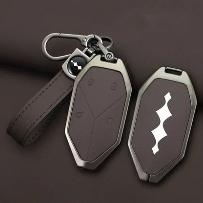 Zinc Alloy Leather Car Key Case Cover Shell Fob For BYD Formula Leopard