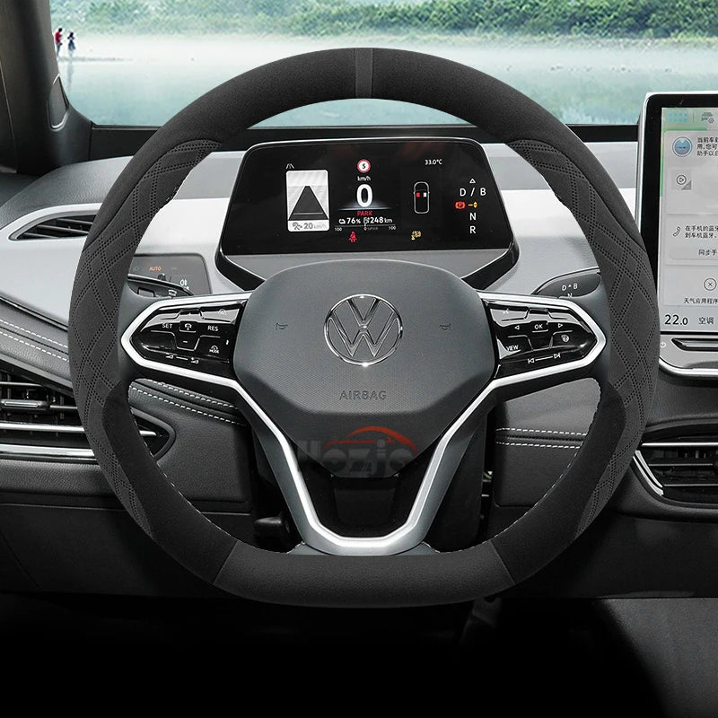 Suede Car Steering Wheel Cover for Volkswagen ID.7 Pro GTX ID.BUZZ