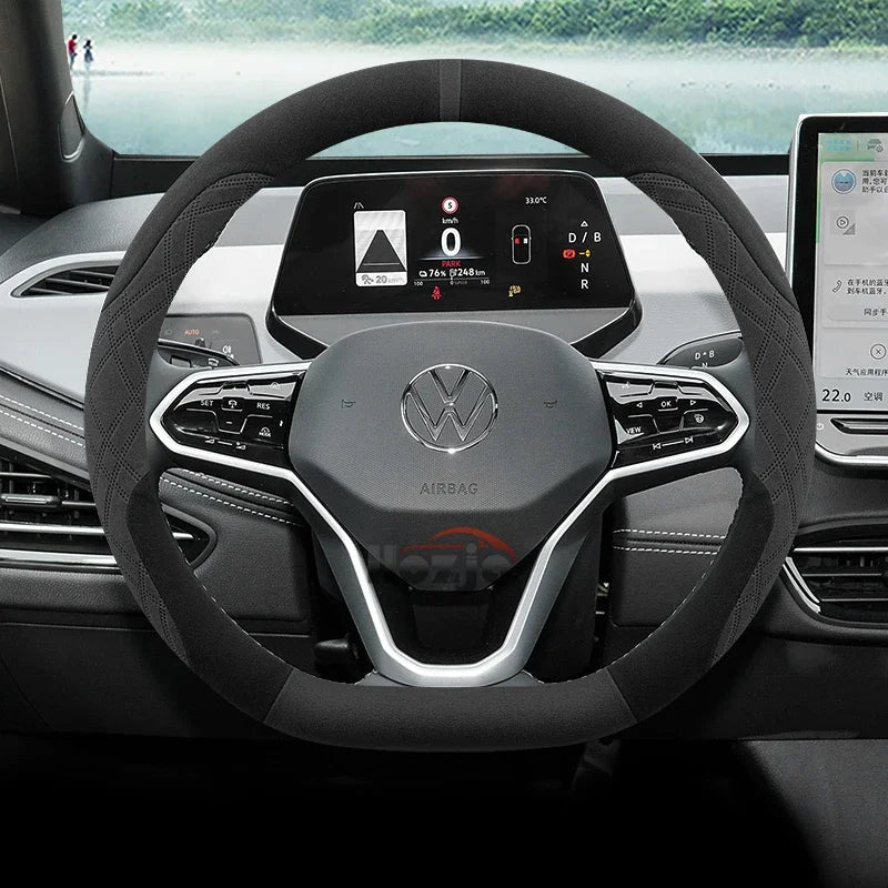 Suede Car Steering Wheel Cover for Volkswagen ID.7 Pro GTX ID.BUZZ