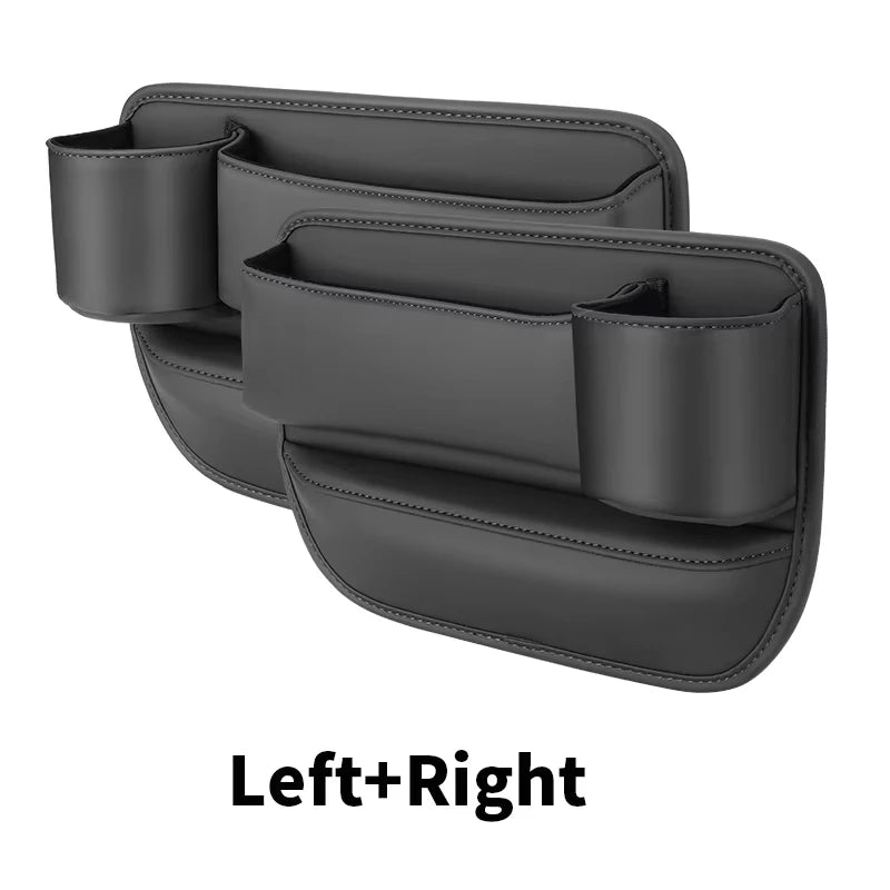 Car Seat Gap Filler Automotive Seat Leather Storage Box with Cup Holder Universal Seat Gap Organizer Adjustable Seat Storage Box