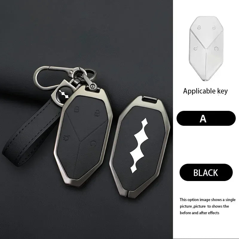 Zinc Alloy Leather Car Key Case Cover Shell Fob For BYD Formula Leopard