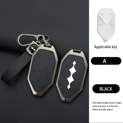 Zinc Alloy Leather Car Key Case Cover Shell Fob For BYD Formula Leopard