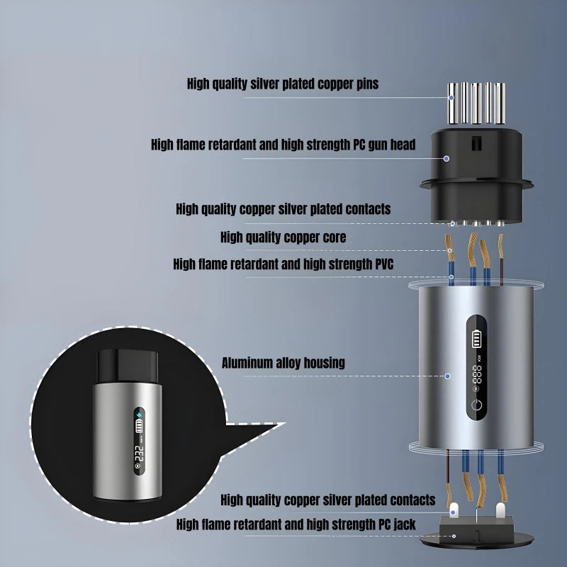 Technical diagram of a electronic component with labeled parts on a gray background
