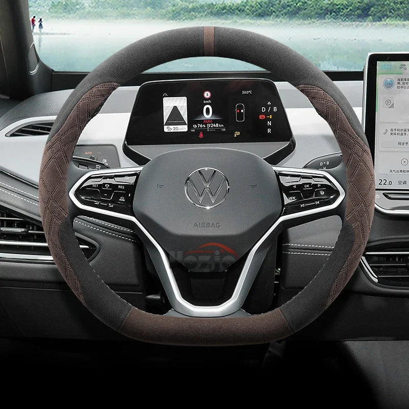 Suede Car Steering Wheel Cover for Volkswagen ID.7 Pro GTX ID.BUZZ