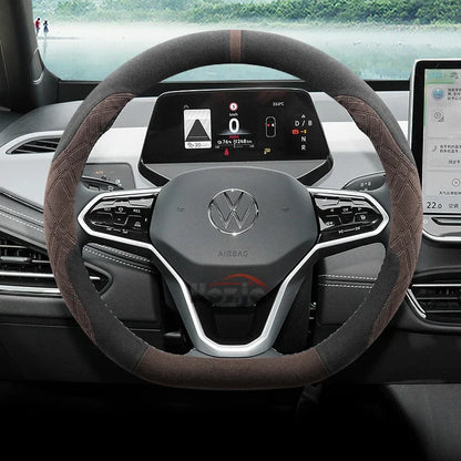 Suede Car Steering Wheel Cover for Volkswagen ID.7 Pro GTX ID.BUZZ
