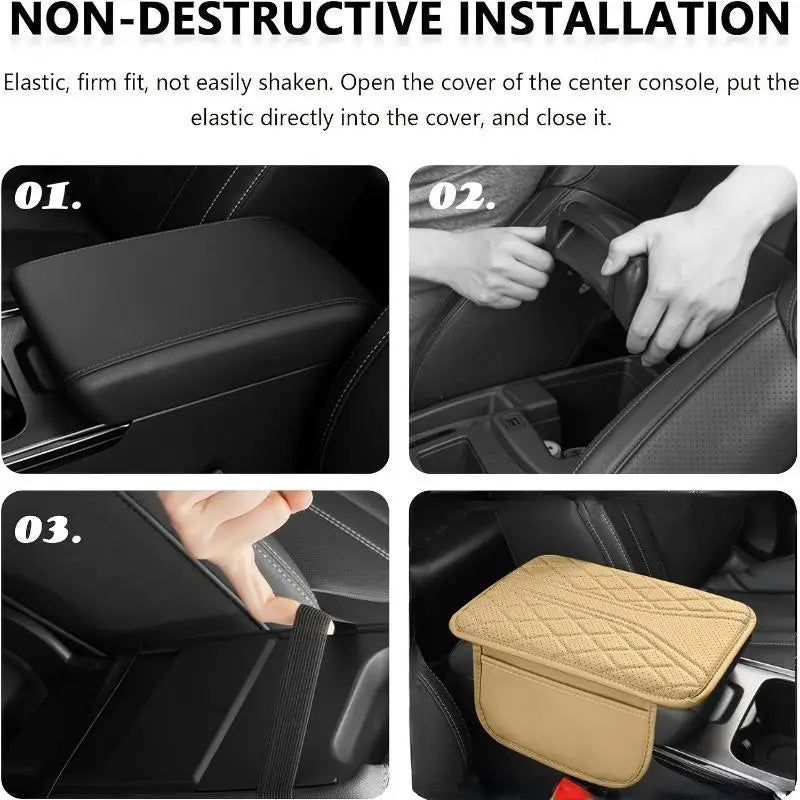 1 piece of PU leather car armrest box pad with side storage bag, fashionable armrest box pad for interior accessories
