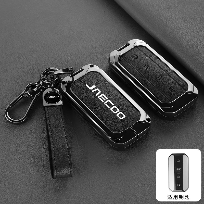 Car Zinc Alloy Leather Remote Key Cover Case Chain For Chery Jaecoo J5 J7 2025 Interior Accessories Key Protective Shell