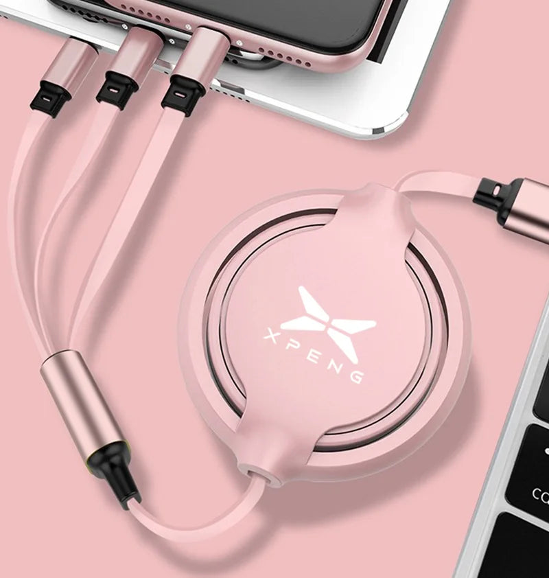 Car 100w Fast Charging Data Cable Scalable 3 In 1 Phone Charger USB Type C for Xpeng