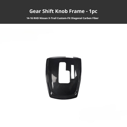 RHD 2014-2016 Nissan X-Trail Carbon Fiber and Walnut Wood Grain Center Console and Gear Shift Knob Trim Kit