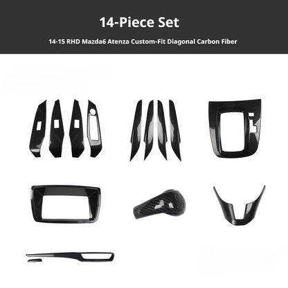 RHD 2014-2015 Mazda 3 Atenza Interior Modification Carbon Fiber Pattern Gear Shift Knob Trim Kit