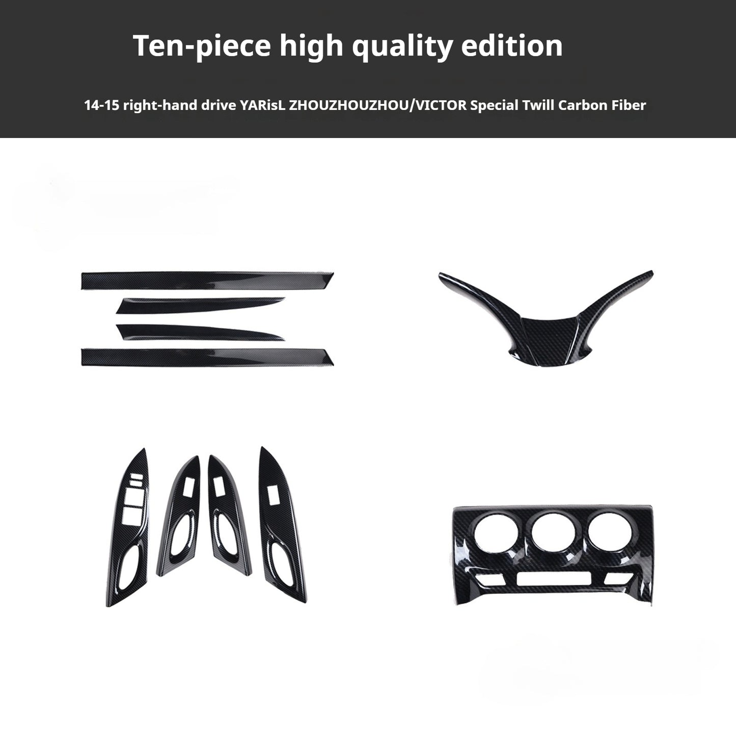 RHD 2014-2015 Toyota Vios Carbon Fiber Steering Wheel Interior Trim Cover