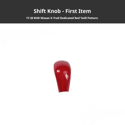 RHD 2017-2020 Nissan X-Trail Red Carbon Fiber Cup Holder and Steering Wheel Interior Trim Kit